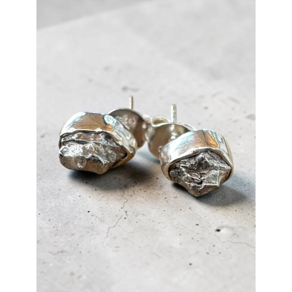Meteorite Solid 925 Sterling Silver stud Earrings